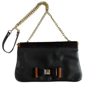 Lulu Guinness Black Patent Leather Shoulder Strap Handbag with Bow